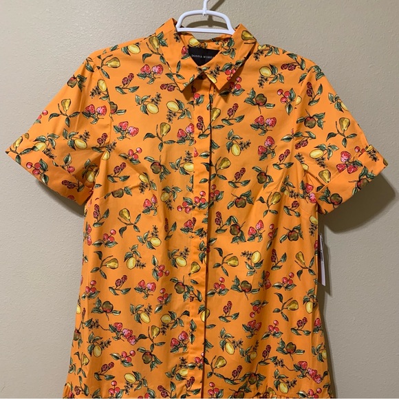 Donna Morgan Multi Fruit Print Poplin A-Line Shirtdress-Size 8 NWT - Picture 2 of 9